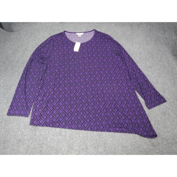 CJ‎ Banks Blouse Top Women's Plus 1X Purple Geometric Print Long Sleeve New NWT - Picture 1 of 14